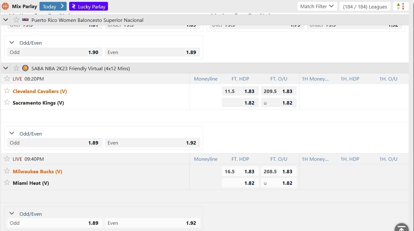 Tips parlay basket di SABA dashboard