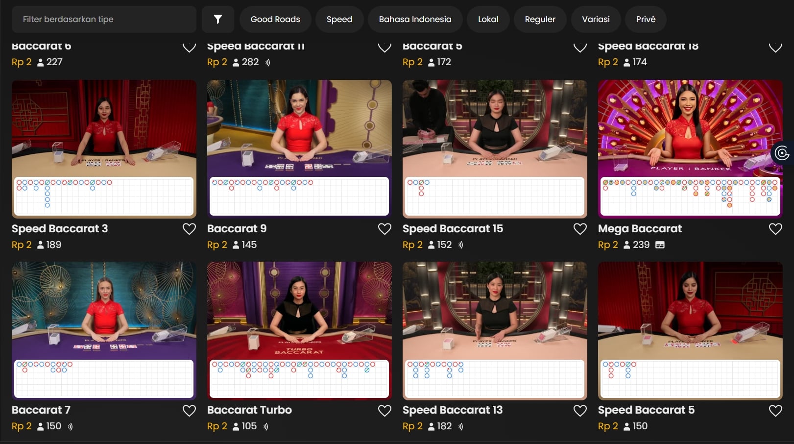 Contoh jenis meja baccarat dari pragmaticplay di Bonanza88