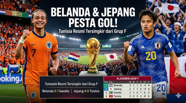 Klasemen Piala Dunia 2026 di Grup F: Belanda dan Jepang Pesta Gol, Tunisia Tersingkir