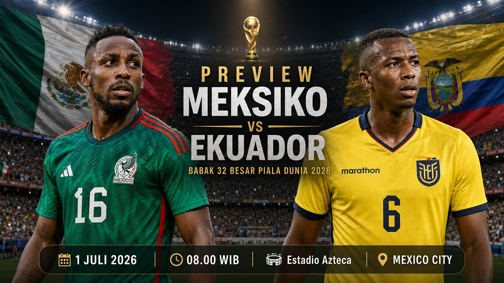 Preview Meksiko vs Ekuador pada babak 32 besar Piala Dunia 2026.
