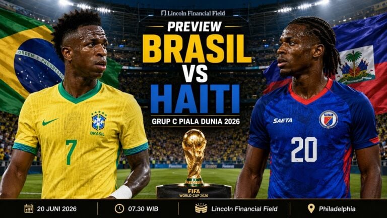 Preview Brasil vs Haiti di Grup C Piala Dunia 2026, lengkap prediksi susunan pemain, H2H, performa terakhir, dan player to watch.