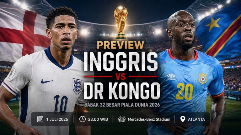 Preview Inggris vs DR Kongo pada babak 32 besar Piala Dunia 2026.