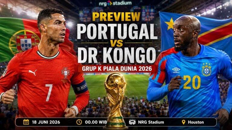 Preview Portugal vs DR Kongo di Grup K Piala Dunia 2026, lengkap dengan prediksi pemain, performa terakhir, H2H, dan player to watch.