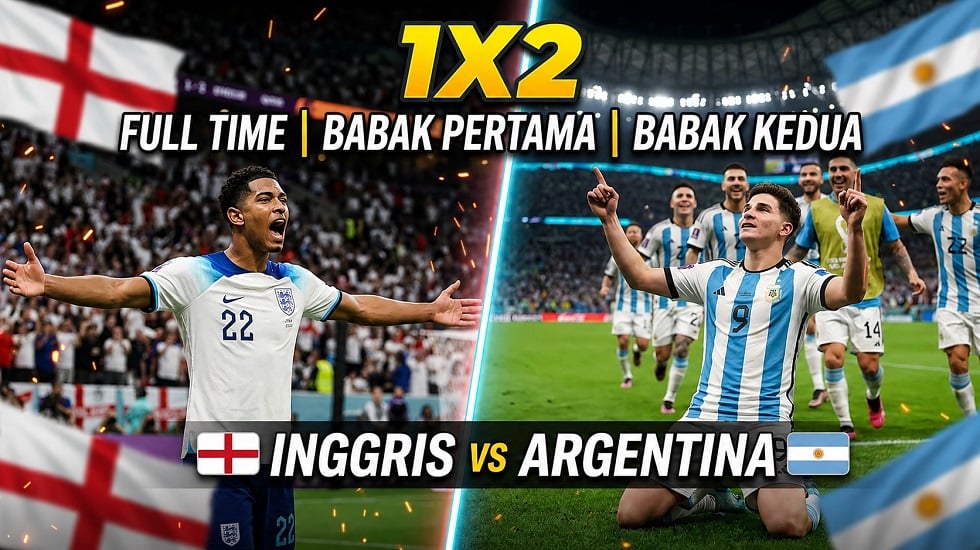 Analisis data 1x2 pertandingan Inggris vs Argentina di semifinal Piala Dunia 2026.