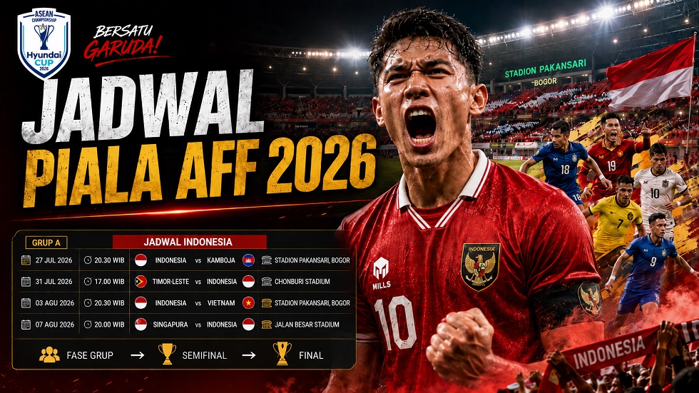 Jadwal Piala AFF 2026: Indonesia Bertemu Vietnam dan Singapura di Grup A.