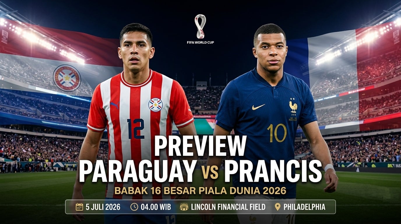 Preview Paraguay vs Prancis pada pertandingan Paraguay vs Prancis babak 16 besar Piala Dunia 2026.