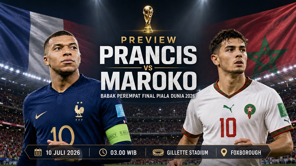Preview Prancis vs Maroko pada pertandingan babak perempat final Piala Dunia 2026.