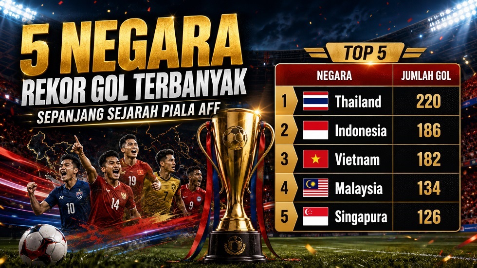 Daftar 5 negara dengan catatan rekor gol terbanyak dalam sejarah Piala AFF.
