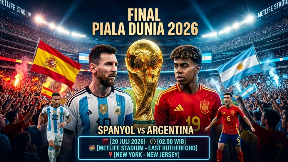 Preview Spanyol vs Argentina pada pertandingan Final Piala Dunia 2026.