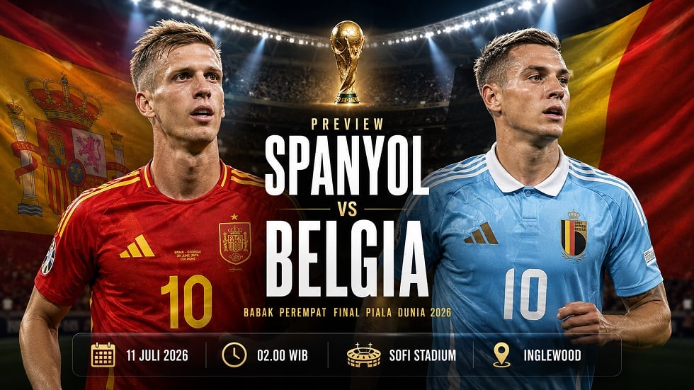 Preview Spanyol vs Belgia pada pertandingan babak perempat final Piala Dunia 2026.