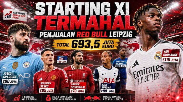 Starting XI penjualan termahal Red Bull Leipzig bernilai 693,5 juta euro atau sekitar Rp14,25 triliun.
